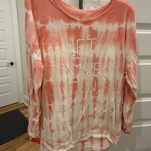 New Directions Coral and White Tie-Dye Long Sleeve Tee